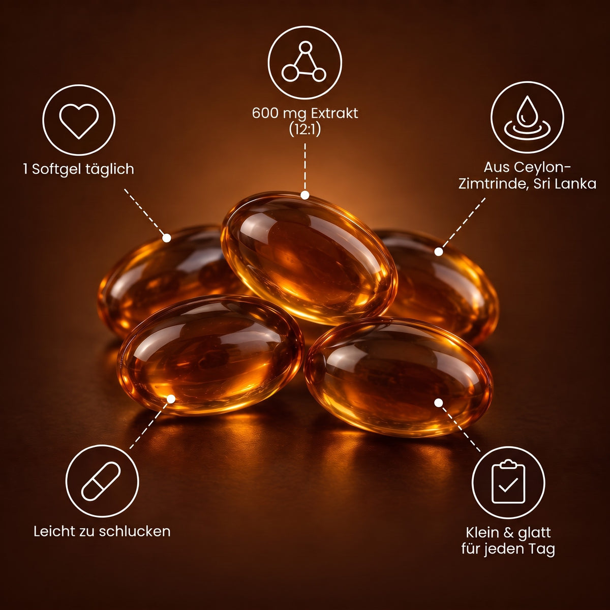 Veviane Softgels: 1 Softgel täglich, 7.200 mg Ceylon-Zimt-Äquivalent